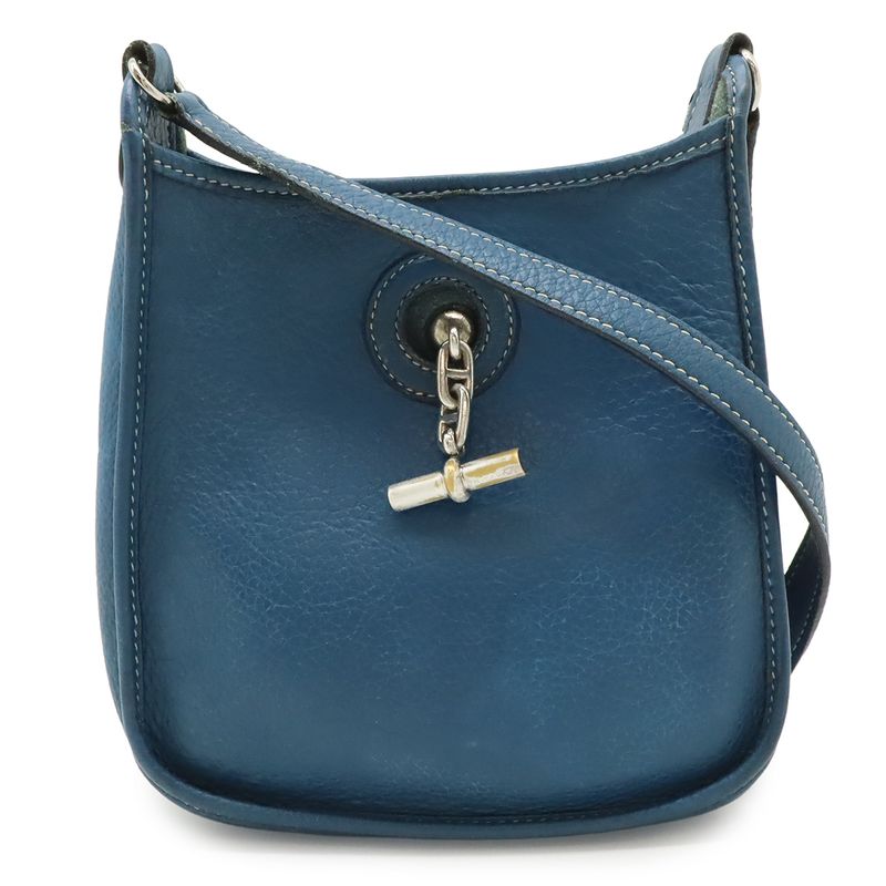 Hermes Vespa TPM Shoulder Bag Pochette Crossbody Togo Leather Blue Silver