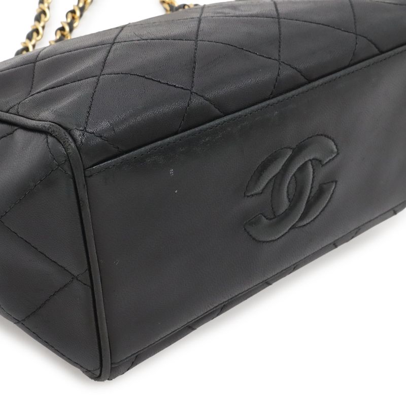 Chanel Quilted CC Logo Chain Shoulder Bag Semi Lambskin