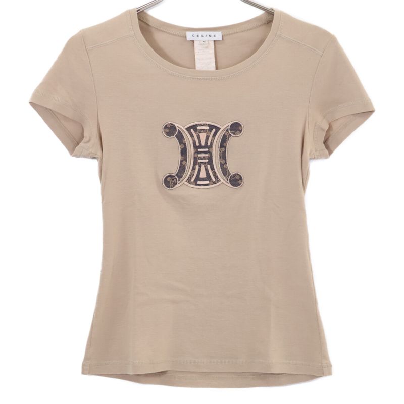Celine Triomphe Embroidery Logo Vintage T-Shirt ) Brown