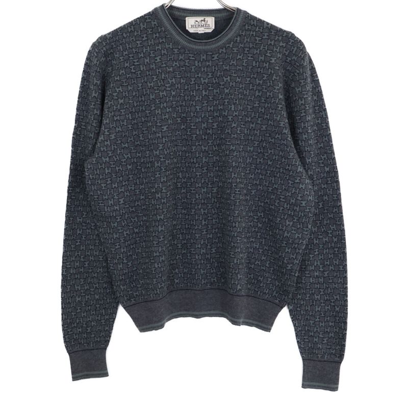 Hermes Logo Pattern Cashmere Silk Knit Sweater ) Gray