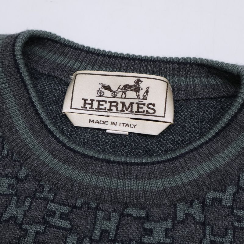 Hermes Logo Pattern Cashmere Silk Knit Sweater ) Gray