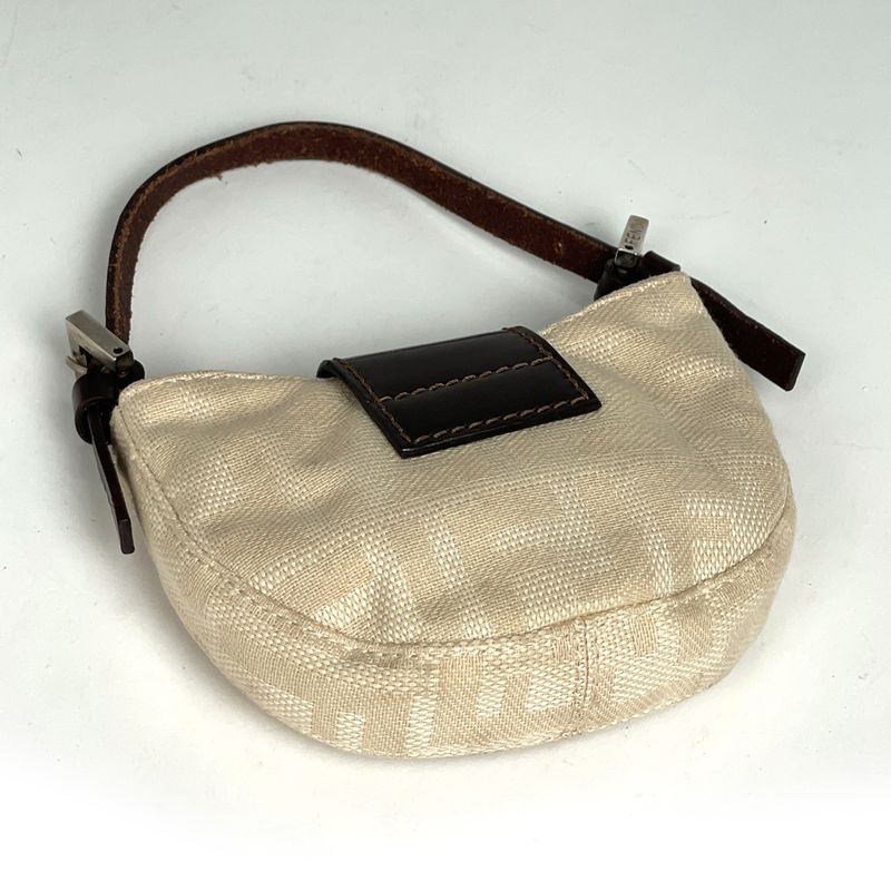 Fendi Zucca Pattern Mini Pouch Handbag Canvas Natural Brown