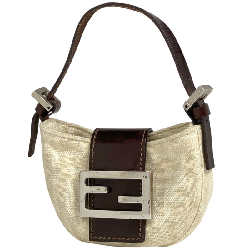 Fendi Zucca Pattern Mini Pouch Handbag Canvas Natural Brown