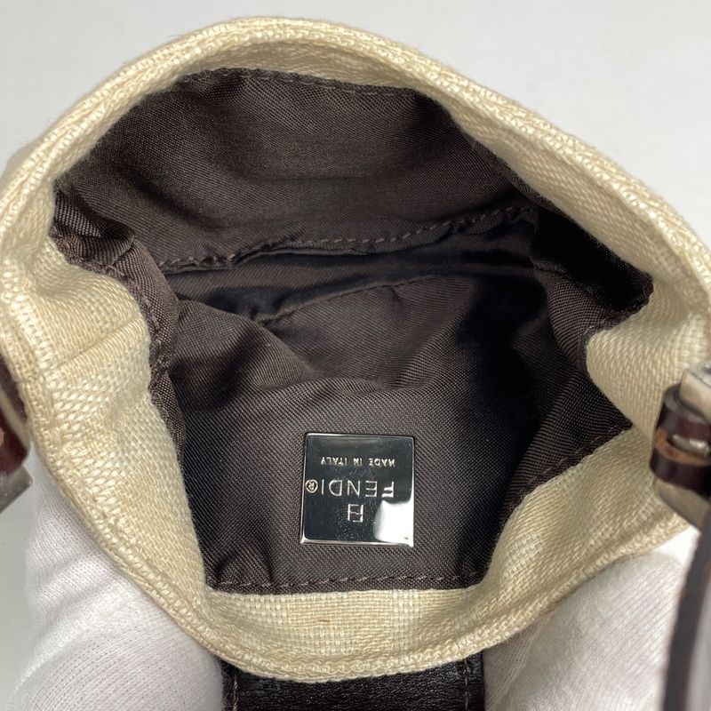 Fendi Zucca Pattern Mini Pouch Handbag Canvas Natural Brown