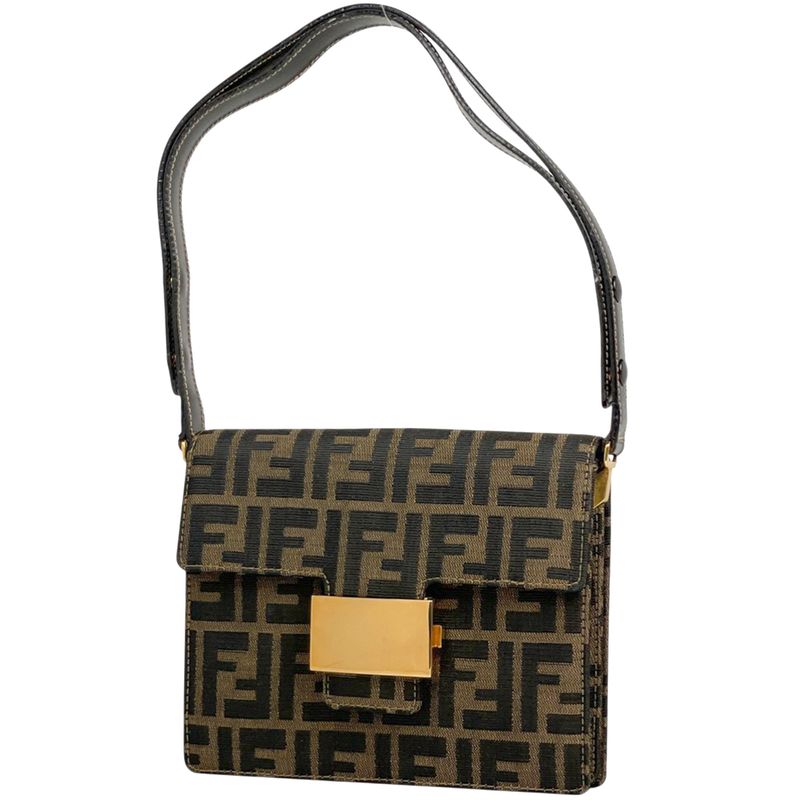 Fendi Zucca Pattern Shoulder Bag Canvas Brown