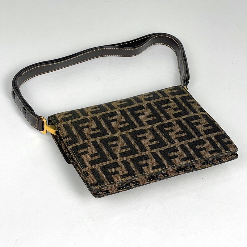 Fendi Zucca Pattern Shoulder Bag Canvas Brown
