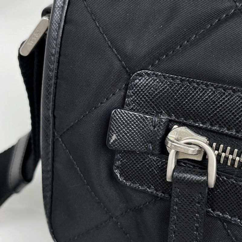 Prada Logo Shoulder Bag Quilted Nylon Nero
