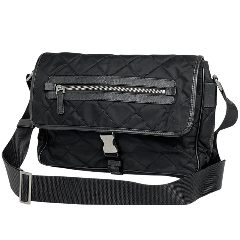 Prada Logo Shoulder Bag Quilted Nylon Nero