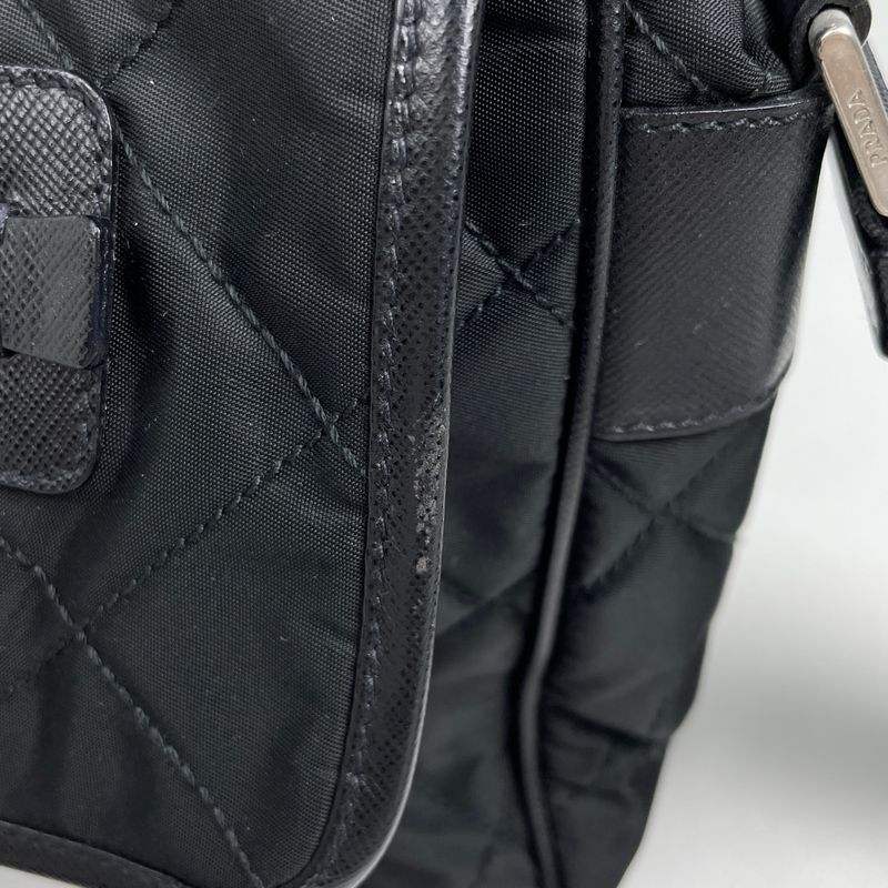 Prada Logo Shoulder Bag Quilted Nylon Nero