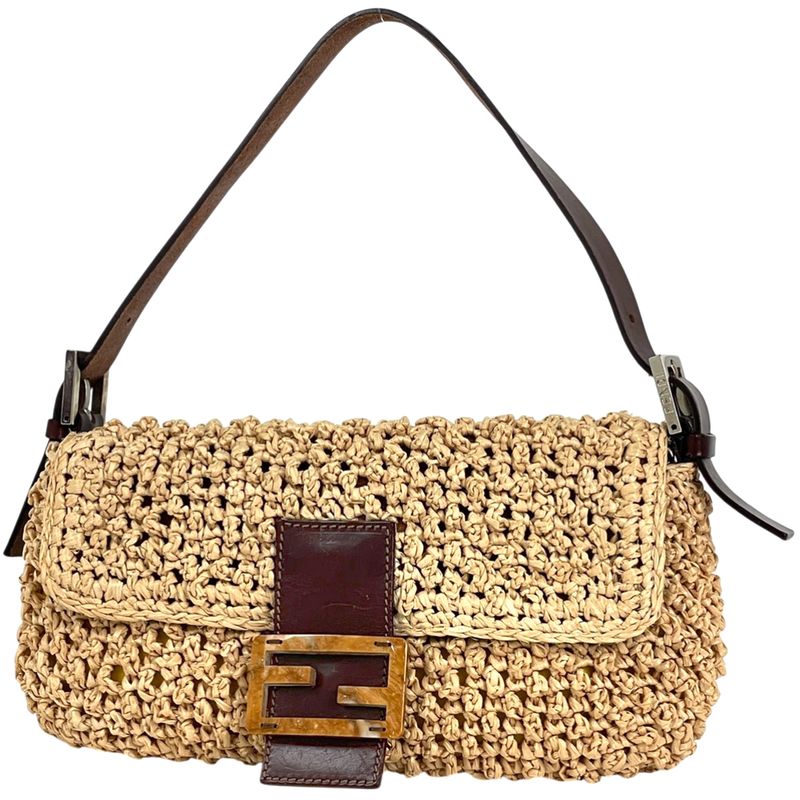 Fendi Zucca Logo Mamma Baguette Shoulder Bag Fabric Beige Brown