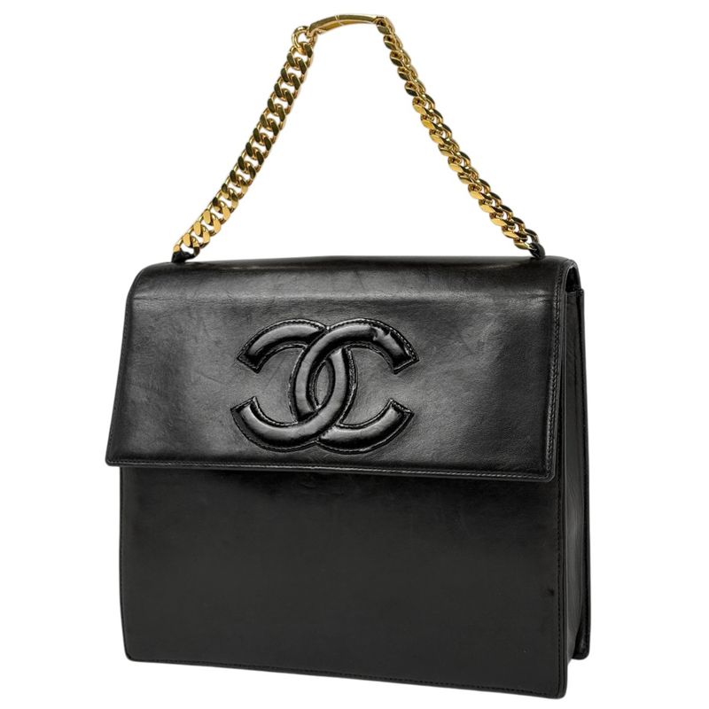 Chanel CC Logo Handbag Chain Leather Black