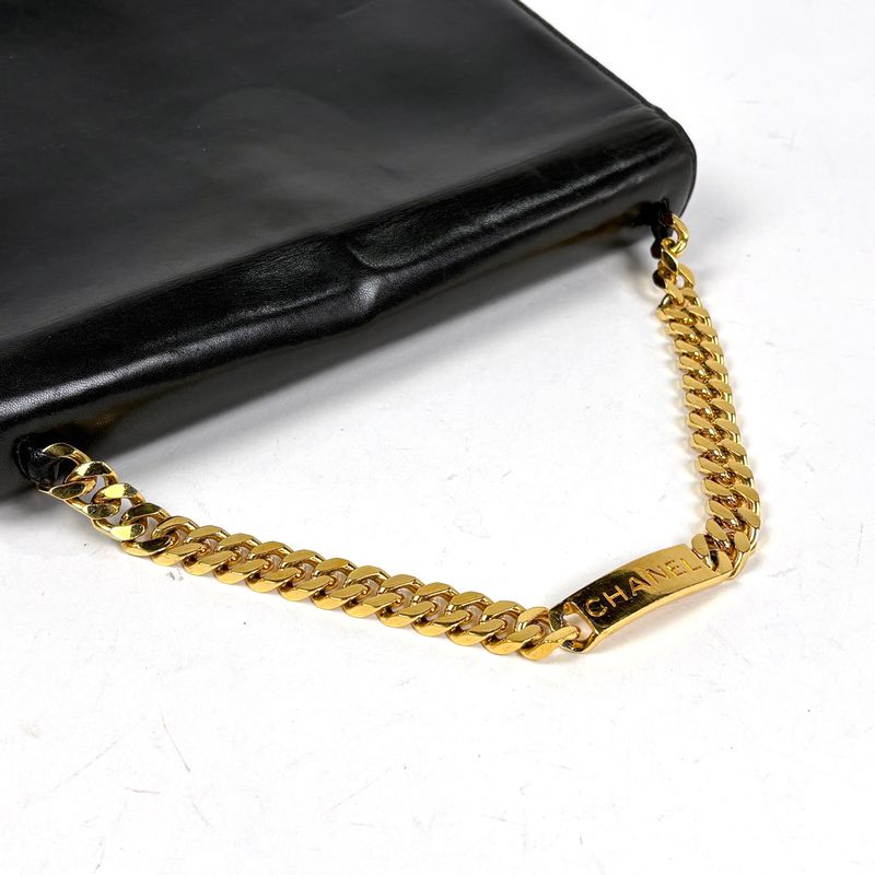 Chanel CC Logo Handbag Chain Leather Black