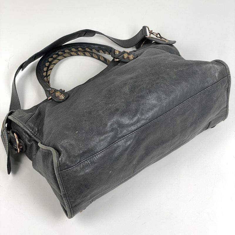 Balenciaga Giant City 2-Way Shoulder Back Handbag Leather Gray