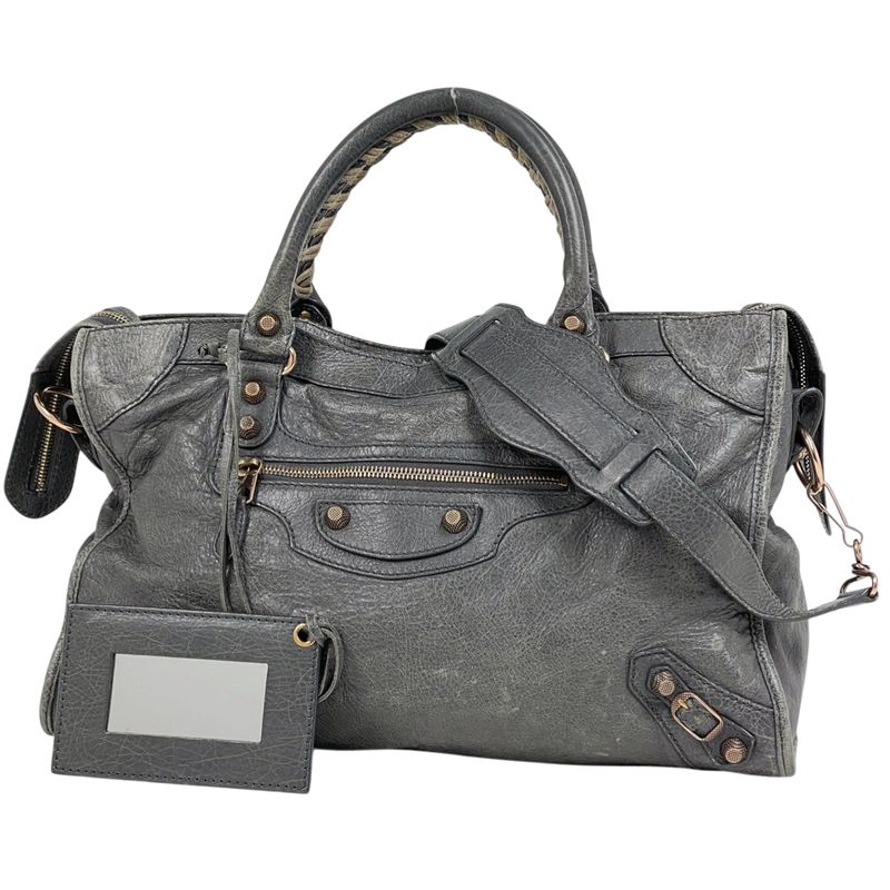 Balenciaga Giant City 2-Way Shoulder Back Handbag Leather Gray