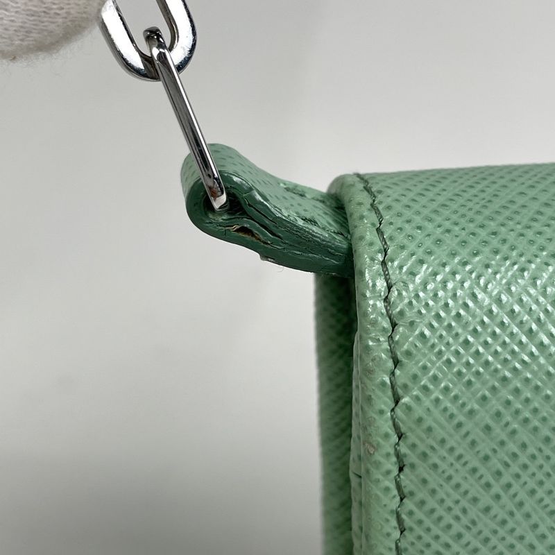 Prada Logo Chain Wallet Leather Green
