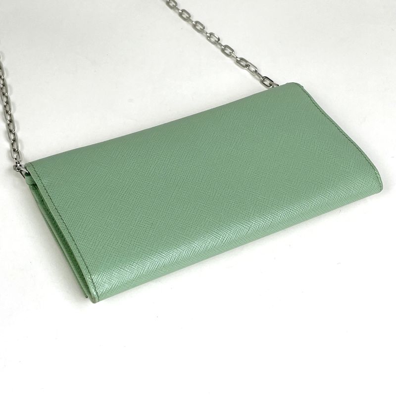 Prada Logo Chain Wallet Leather Green
