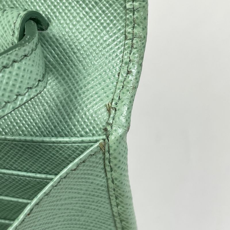 Prada Logo Chain Wallet Leather Green