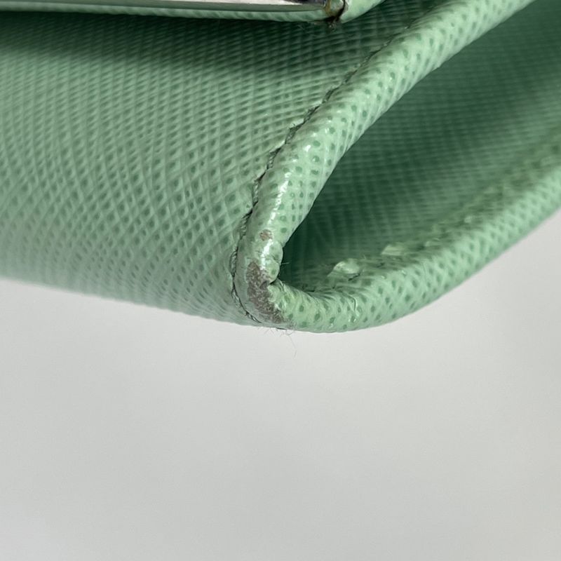 Prada Logo Chain Wallet Leather Green