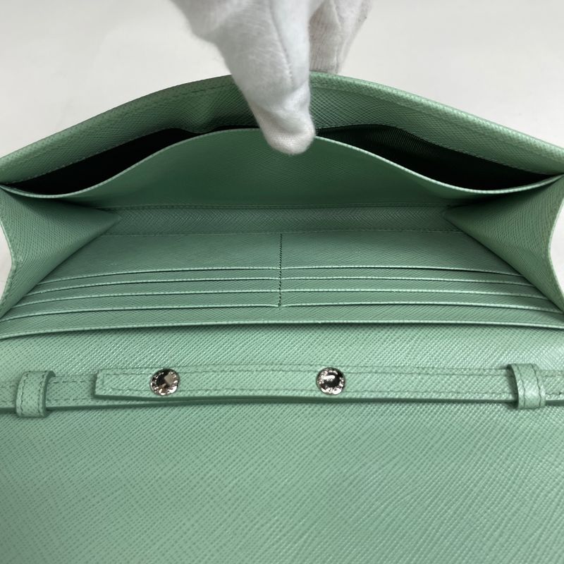 Prada Logo Chain Wallet Leather Green