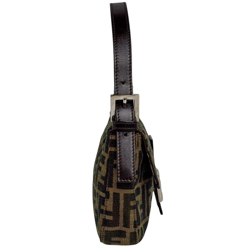 Fendi Zucca Pattern Mamma Baguette Shoulder Bag Canvas Brown