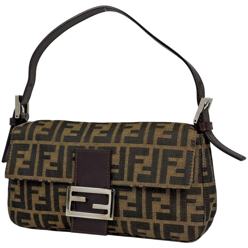 Fendi Zucca Pattern Mamma Baguette Shoulder Bag Canvas Brown