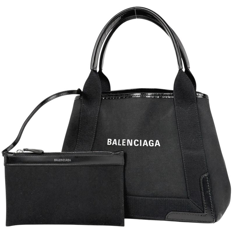 Balenciaga Navy Small Cabas Handbag Logo Tote Canvas Black