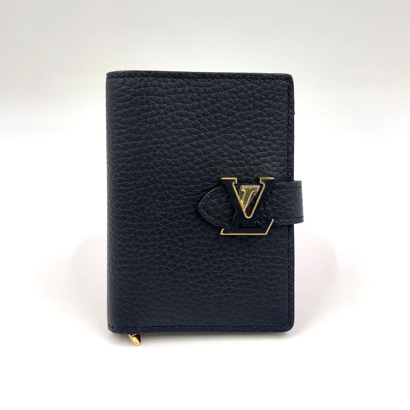 Louis Vuitton Vertical Wallet Leather Brown Black Gold