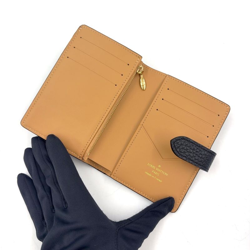 Louis Vuitton Vertical Wallet Leather Brown Black Gold