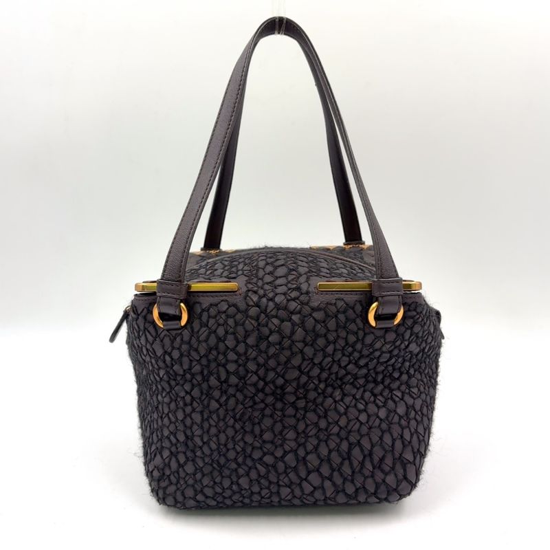 Bottega Veneta Intrecciato Leather Wool Dark Brown Handbag Gold