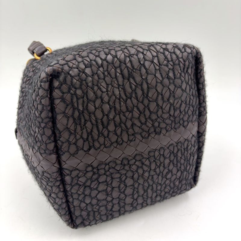 Bottega Veneta Intrecciato Leather Wool Dark Brown Handbag Gold
