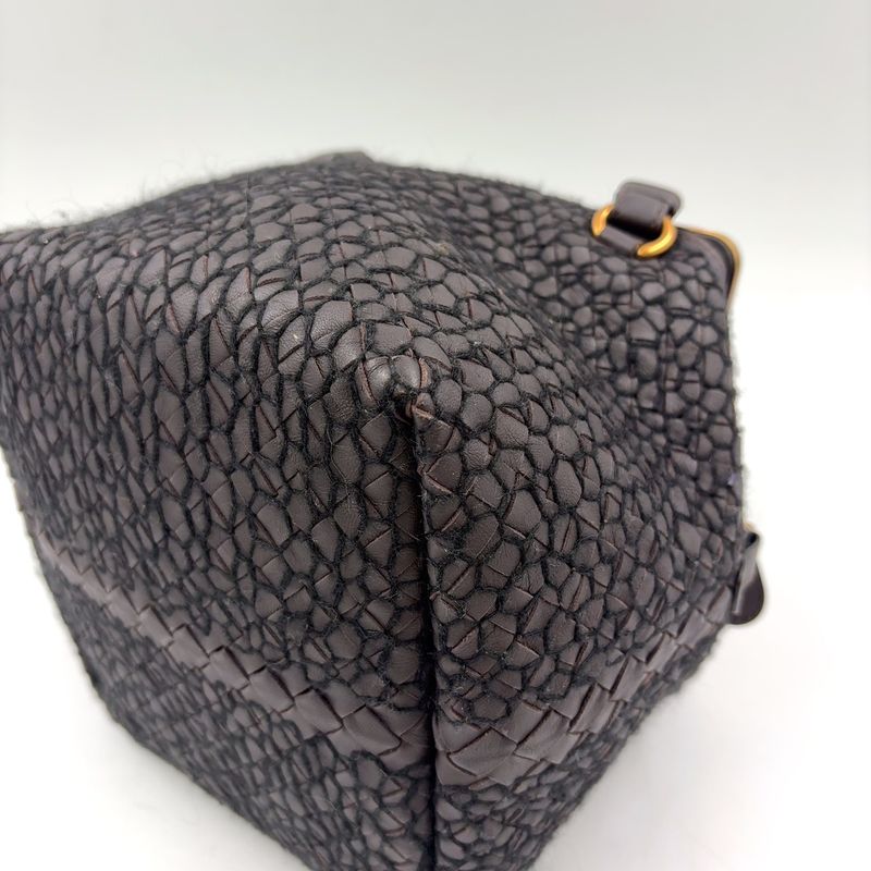 Bottega Veneta Intrecciato Leather Wool Dark Brown Handbag Gold