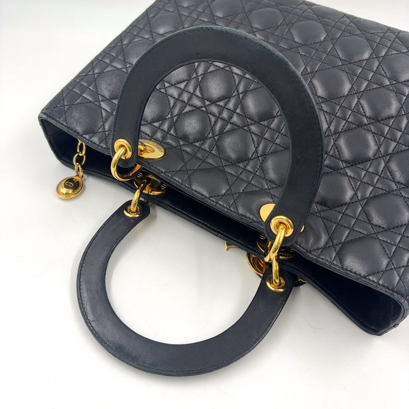 Dior Cannage Lambskin Black Handbag Gold