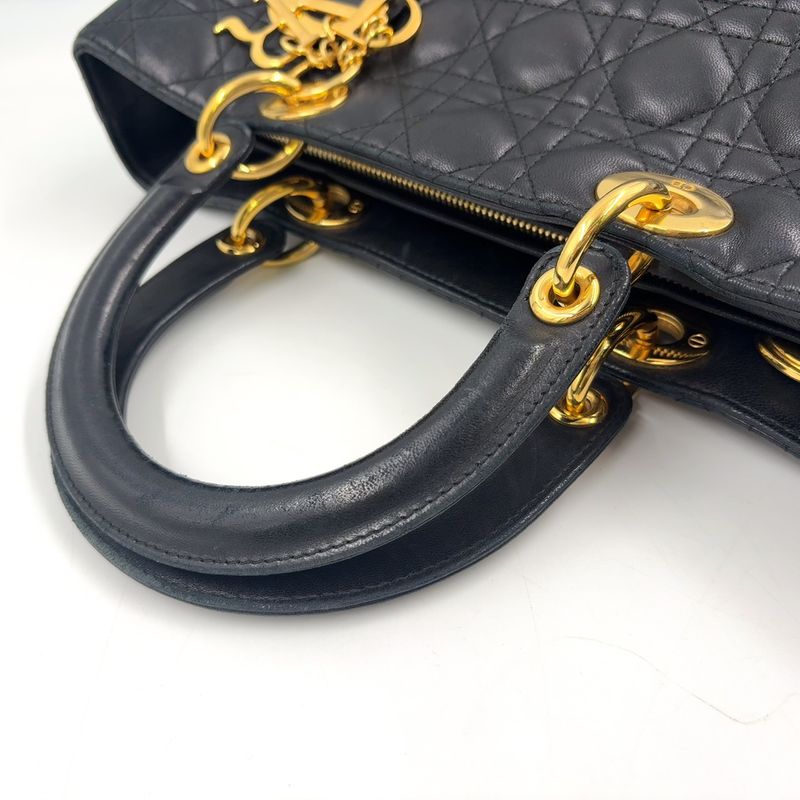 Dior Cannage Lambskin Black Handbag Gold