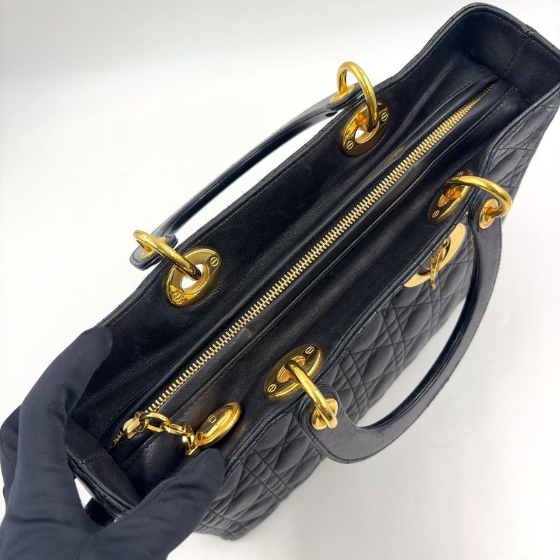 Dior Cannage Lambskin Black Handbag Gold