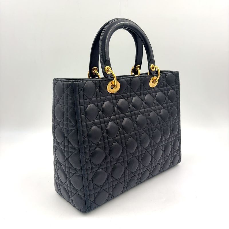 Dior Cannage Lambskin Black Handbag Gold