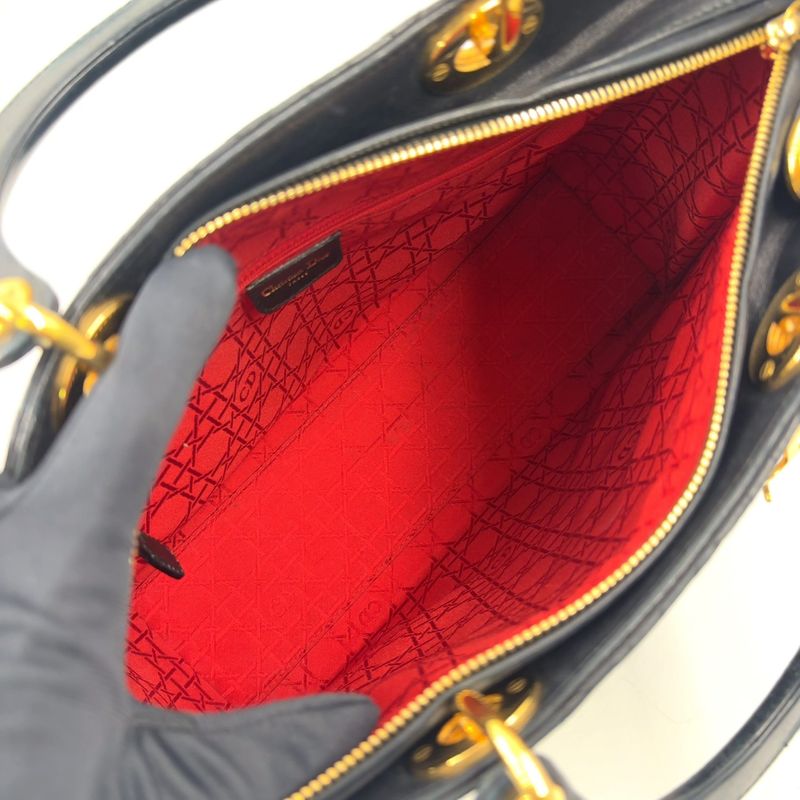 Dior Cannage Lambskin Black Handbag Gold