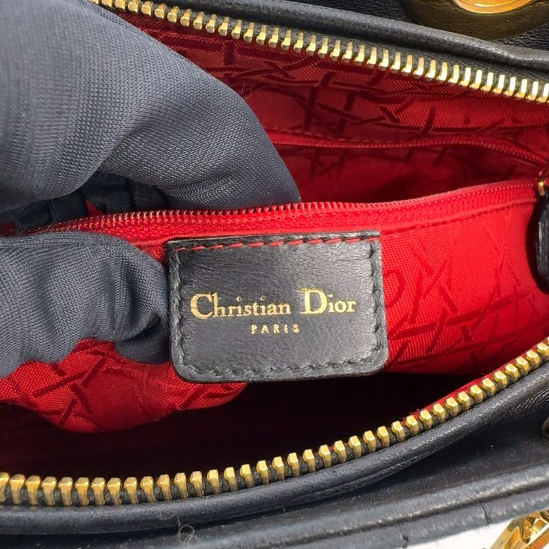 Dior Cannage Lambskin Black Handbag Gold