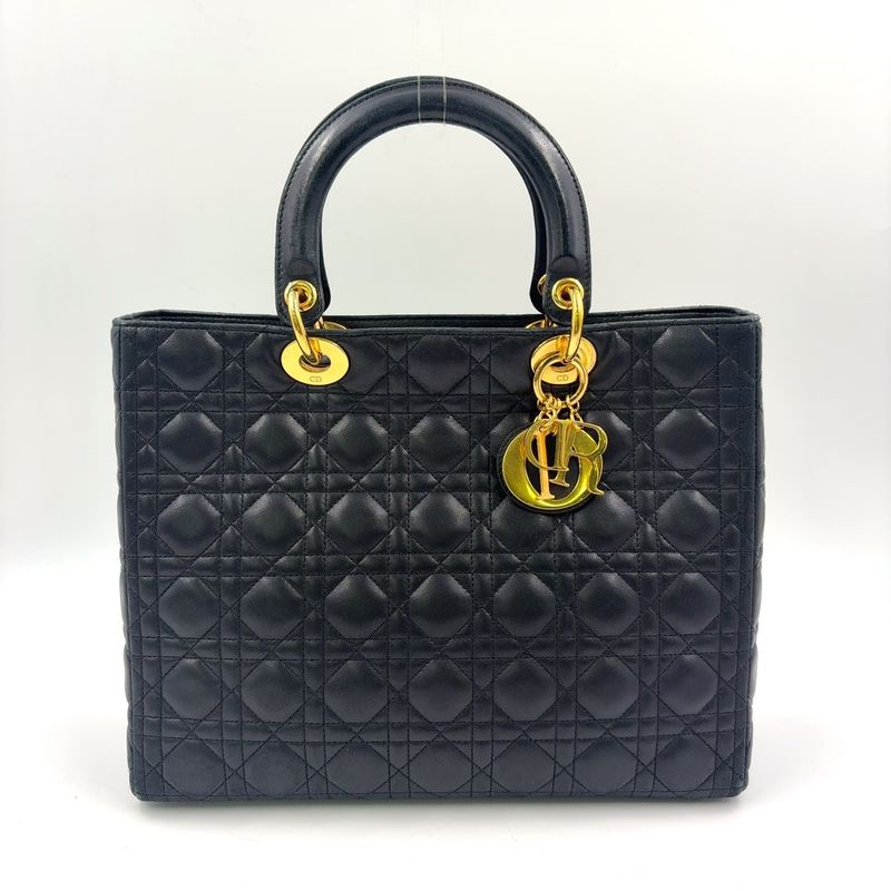 Dior Cannage Lambskin Black Handbag Gold