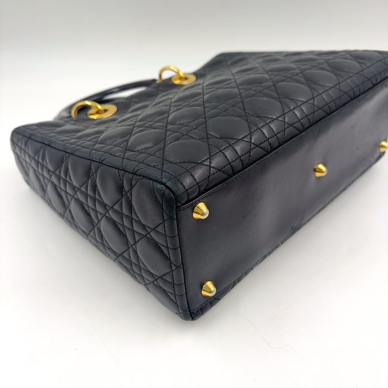 Dior Cannage Lambskin Black Handbag Gold
