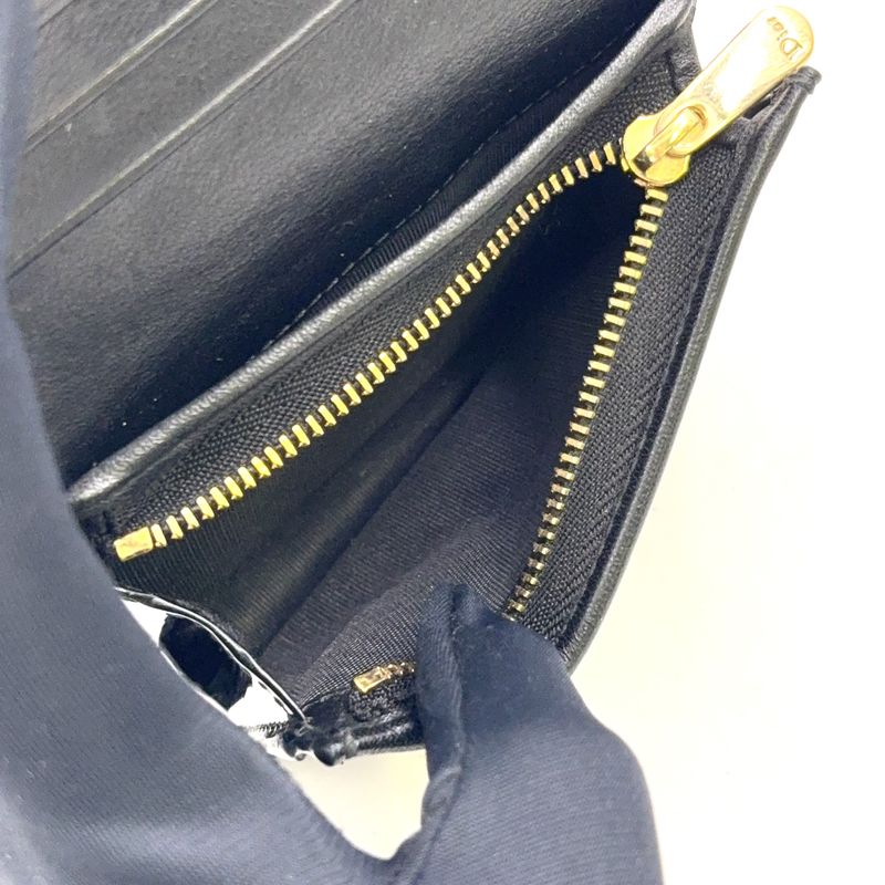 Dior Cannage Compact Wallet Enamel Leather Black Gold