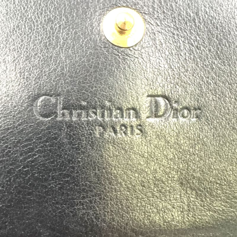 Dior Cannage Compact Wallet Enamel Leather Black Gold