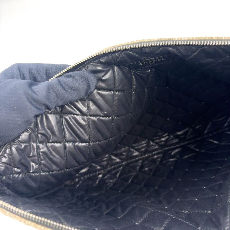 Chanel Deauville Tweed Gray Black Clutch Silver