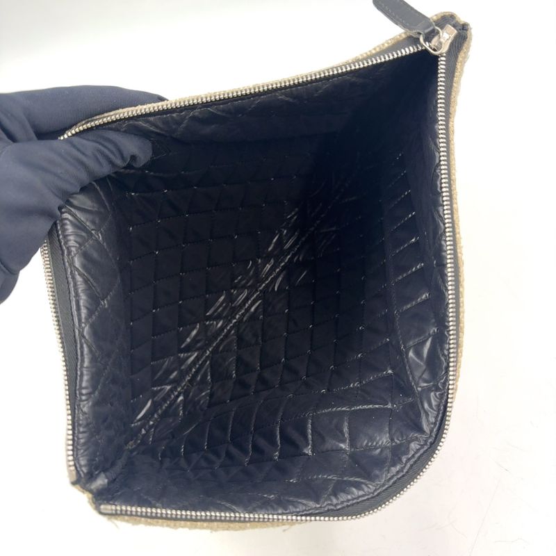 Chanel Deauville Tweed Gray Black Clutch Silver
