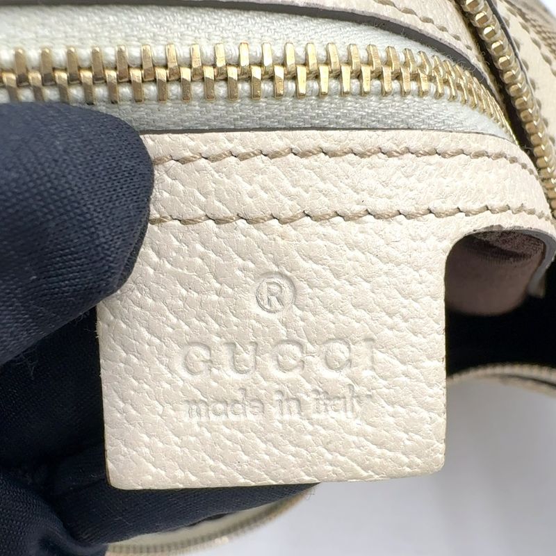 Gucci GG Canvas Leather Ivory Khaki Beige Shoulder Bag Silver