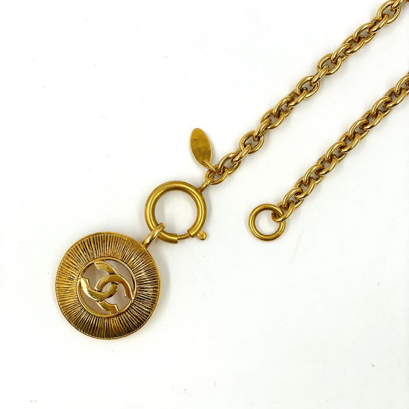 Chanel CC Logo Vintage Medallion Gold Plated Necklace