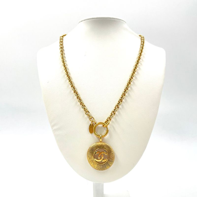 Chanel CC Logo Vintage Medallion Gold Plated Necklace