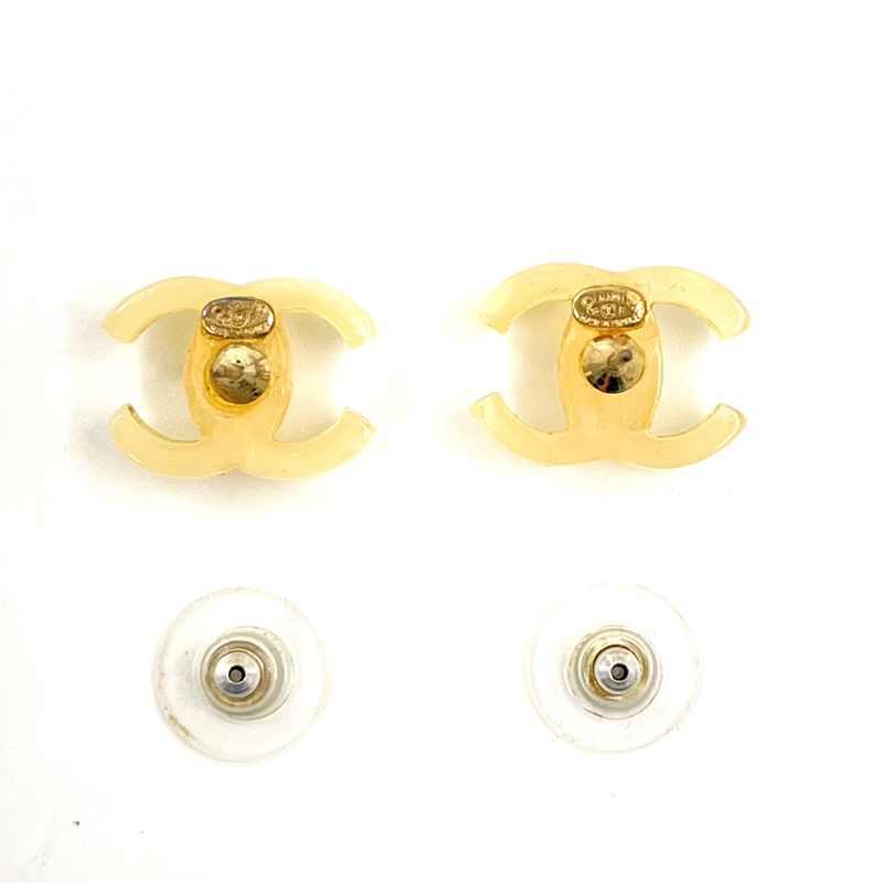 Chanel CC Logo Plastic Beige Earrings