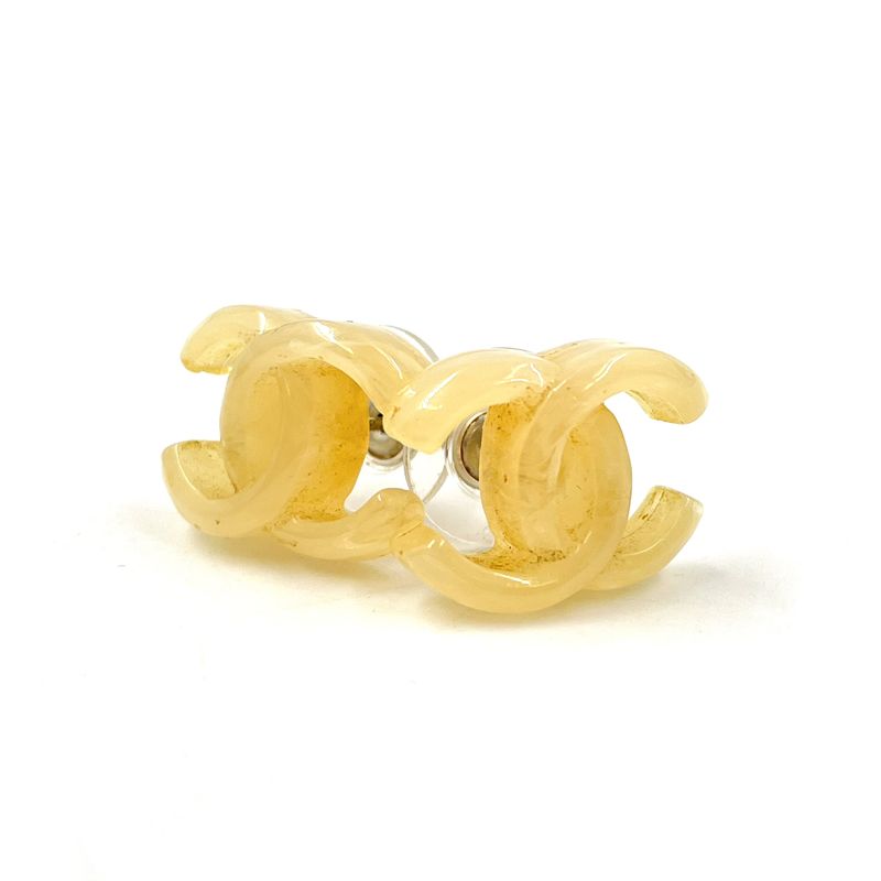 Chanel CC Logo Plastic Beige Earrings