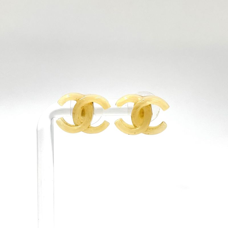Chanel CC Logo Plastic Beige Earrings