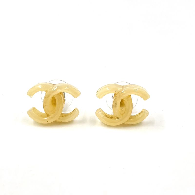 Chanel CC Logo Plastic Beige Earrings